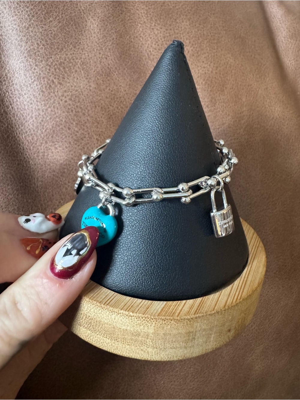 Silver Chain Charm Bracelet with Turquoise Heart and Padlock